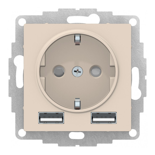 Розетка с USB Schneider Electric ATLASDESIGN, скрытый монтаж, с заземлением, бежевый