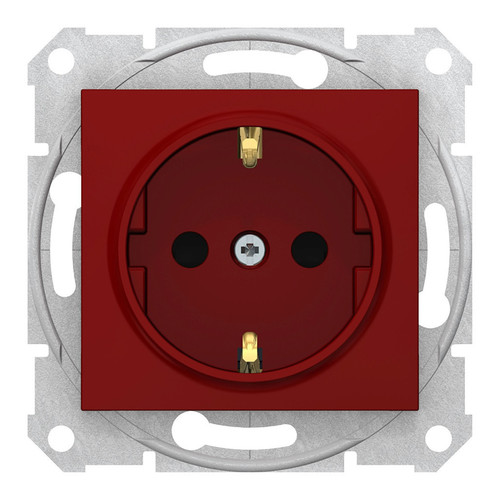 Розетка Schneider Electric SEDNA, скрытый монтаж, с заземлением, со шторками, красный