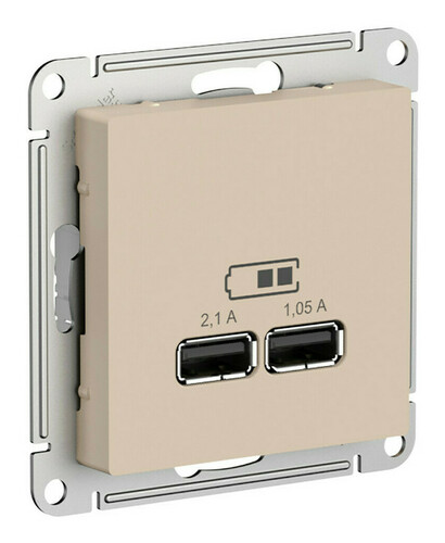 Розетка 2xUSB Systeme Electric ATLASDESIGN, скрытый монтаж, песочный, ATN001233