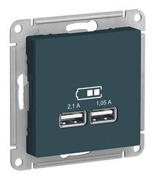 Розетка 2xUSB ATLASDESIGN, изумруд